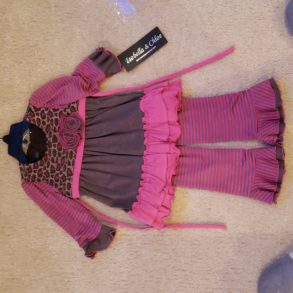 Isobella & Chloe 2 piece pink and brown pants set size 18m
